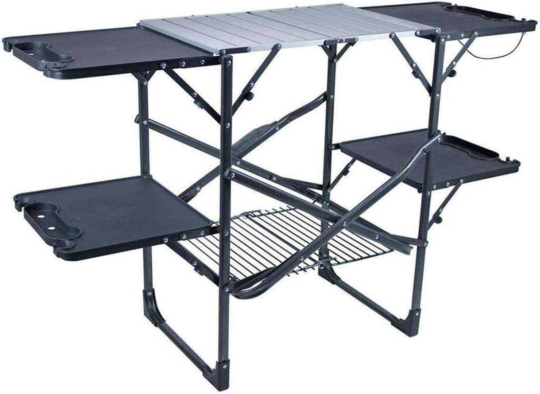 Outdoor Camping Table With Storage - Schlanker, faltbarer Camping-Küchentisch mit hitzebeständiger Oberseite,