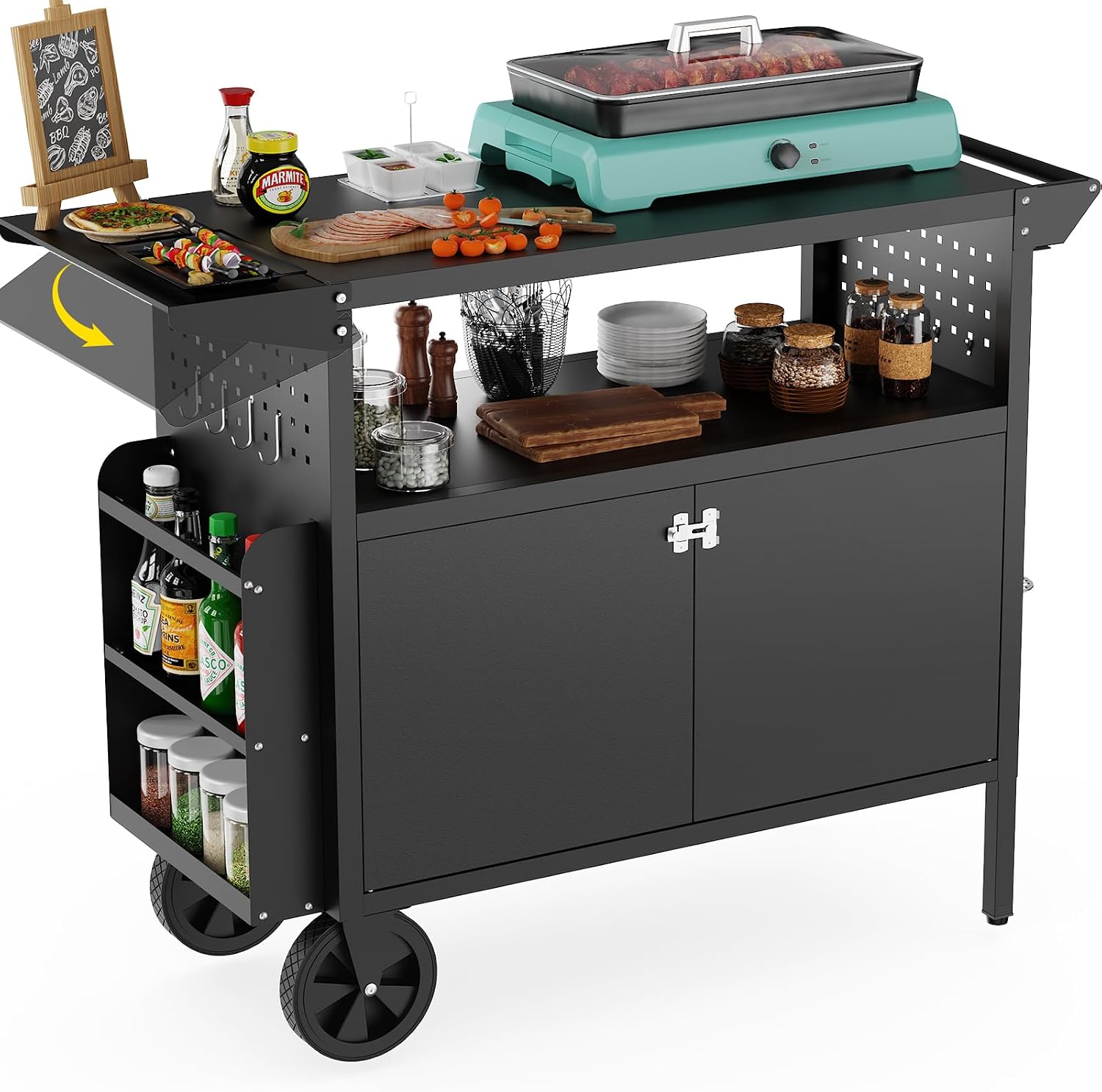 Outdoor Camping Table With Storage - Outdoor-Grillwagen mit Stauraum, Kücheninsel mit Rädern,