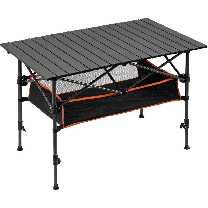 Outdoor Camping Table With Storage - Campingtisch mit Aufbewahrungskorb, klappbarer Picknicktisch für