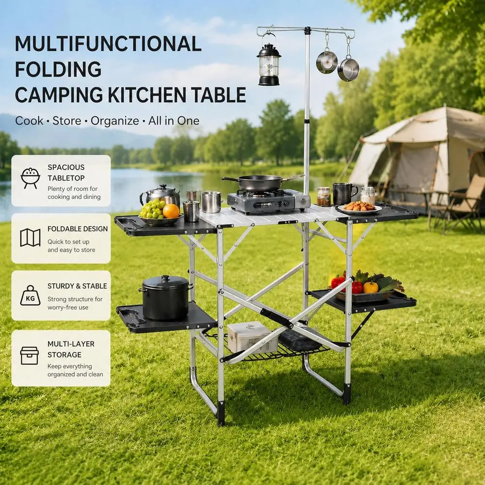 Tragbarer Outdoor-Küchentisch  – Outdoor Camping Table With Storage Bewertung und Preis